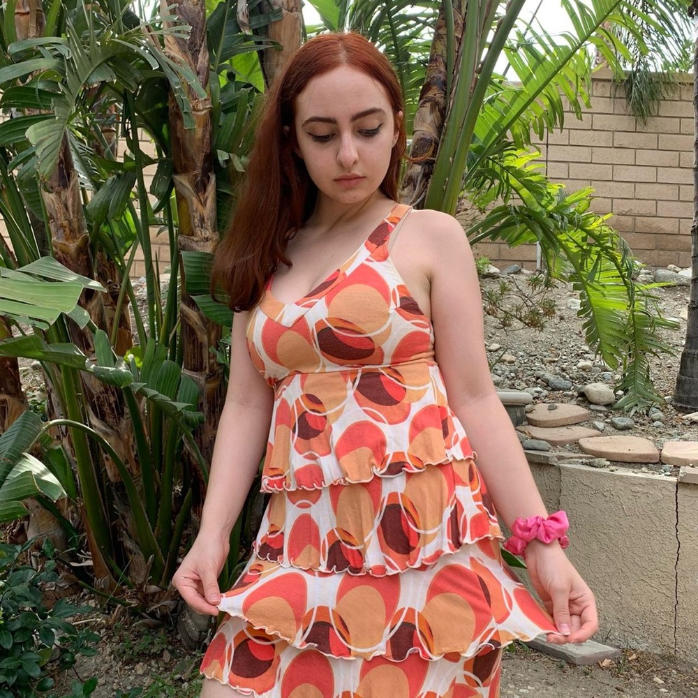 Orange Ruffled One Shoulder Midi Sundress